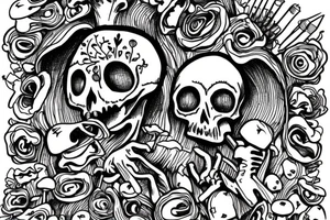 skeleton that is surrounded by mushrooms and is he smoking a blunt tattoo idea