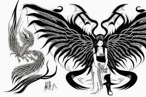 Demon/angels wings with dragon and katana tattoo idea