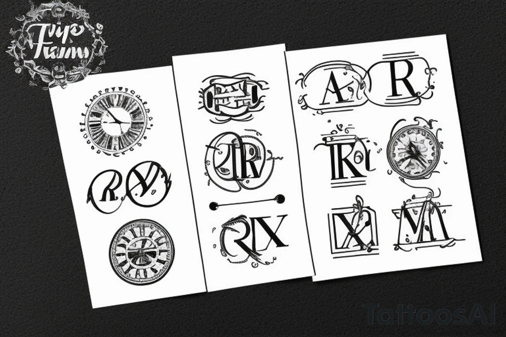 simple script, times new roman, "A R", and connected on top by the roman numeral 2 tattoo idea