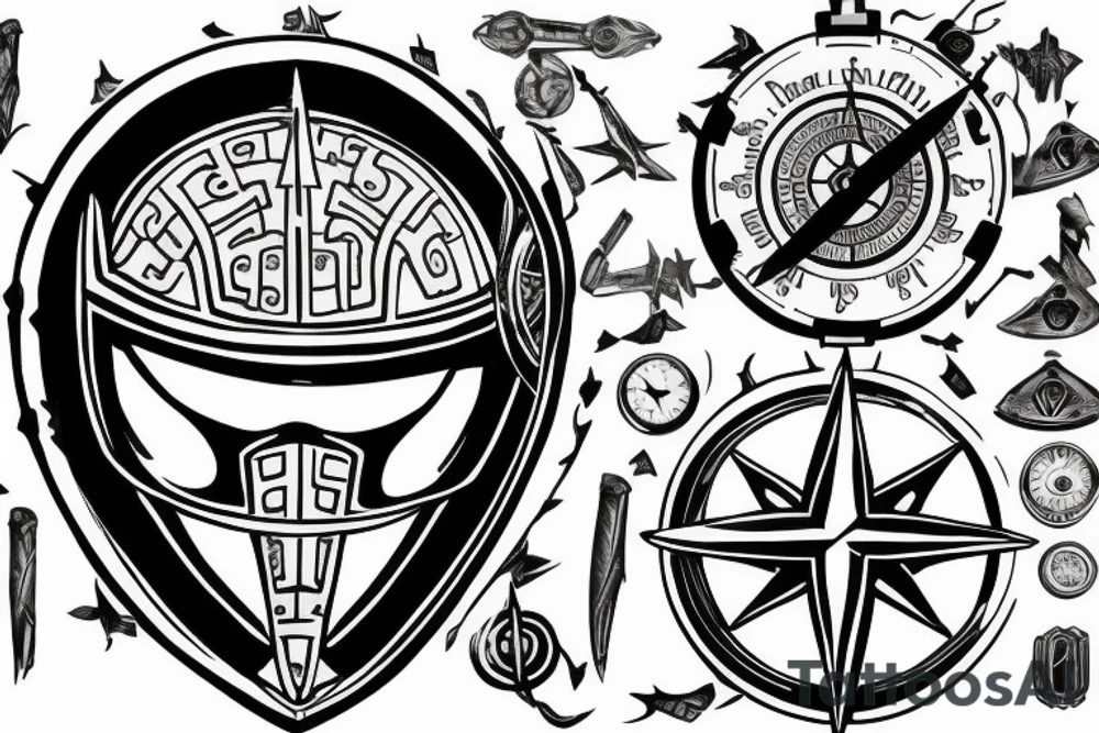 Spartan helmet, compass, timepiece, holy trinity tattoo idea Spartan helmet, compass, timepiece, holy trinity tattoo idea