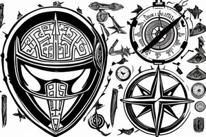 Spartan helmet, compass, timepiece, holy trinity tattoo idea
