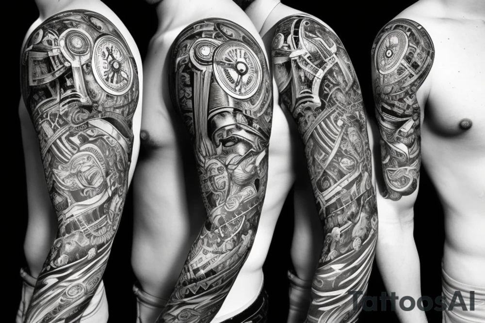 Spartan helmet flows to compass flows to timepiece blends with holy trinity tattoo idea Spartan helmet flows to compass flows to timepiece blends with holy trinity tattoo idea