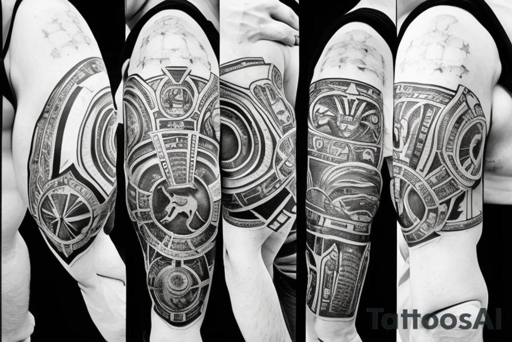 Spartan helmet on top holy trinity on compass above timepiece tattoo idea Spartan helmet on top holy trinity on compass above timepiece tattoo idea