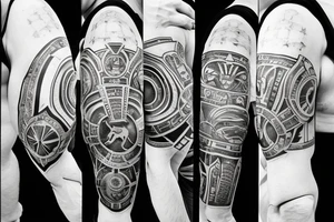 Spartan helmet on top holy trinity on compass above timepiece tattoo idea