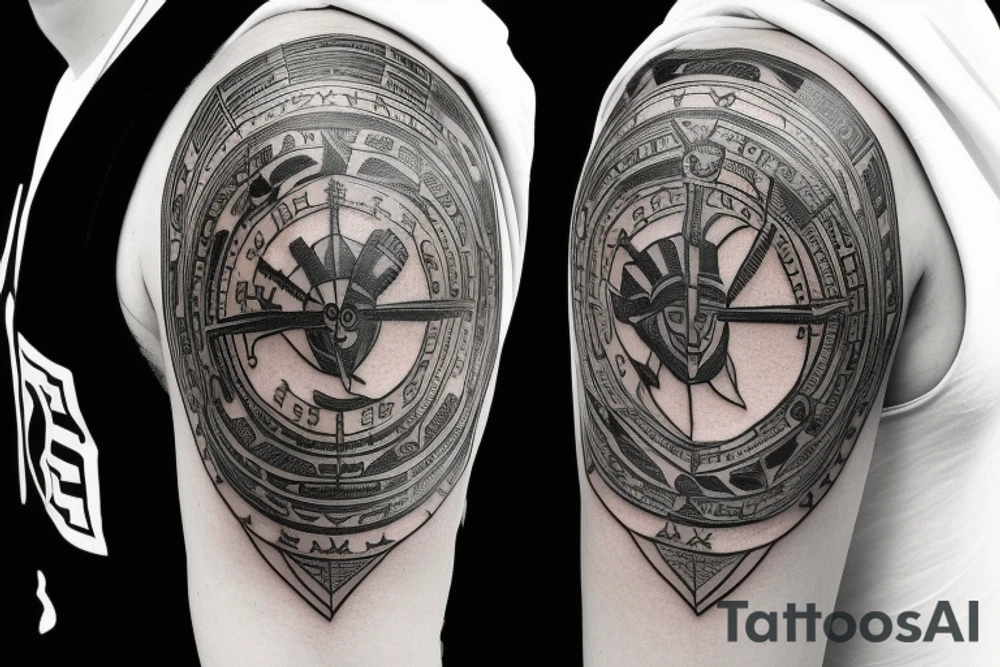 Spartan helmet on top holy trinity on compass above timepiece tattoo idea Spartan helmet on top holy trinity on compass above timepiece tattoo idea