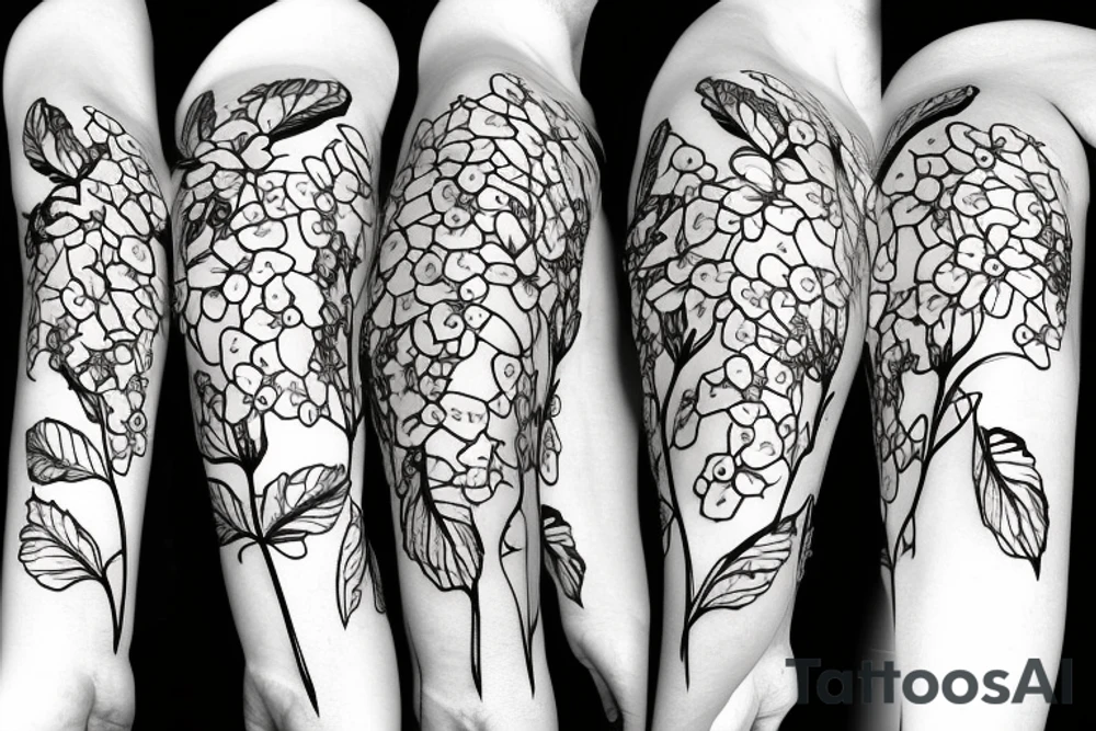 Vine of poppies, Alexandria bougainvillea, lemons and basil leaves tattoo idea