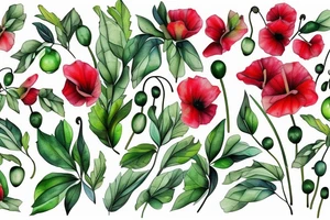 Vine of poppies, Alexandria bougainvillea, lemons and basil leaves tattoo idea