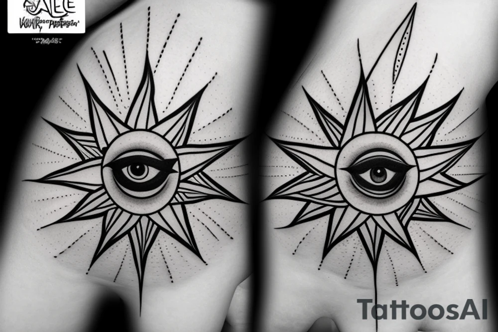 infinity nabla triangle with all seeing eye, eye becomes the sun as it extendes from bottom of triangle, connects to yin yang circle which connects to waxing crescent moon tattoo idea infinity nabla triangle with all seeing eye, eye becomes the sun as it extendes from bottom of triangle, connects to yin yang circle which connects to waxing crescent moon tattoo idea