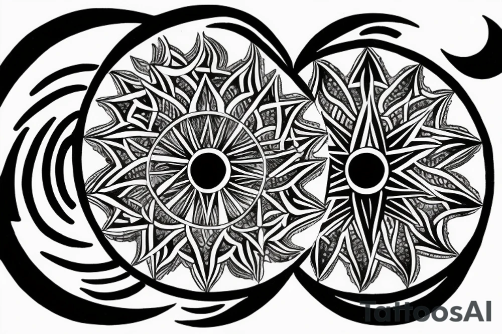 infinity nabla triangle with all seeing eye, eye becomes the sun as it extendes from bottom of triangle, connects to yin yang circle which connects to waxing crescent moon tattoo idea infinity nabla triangle with all seeing eye, eye becomes the sun as it extendes from bottom of triangle, connects to yin yang circle which connects to waxing crescent moon tattoo idea