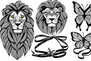 Lion and butterfly with ribbon tattoo idea