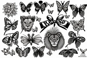 Lion and butterfly with ribbon tattoo idea