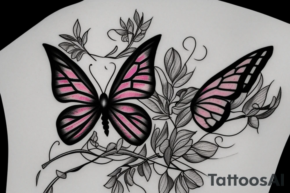 butterfly with ribbon and lilacs tattoo idea