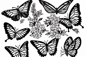 butterfly with ribbon and lilacs tattoo idea