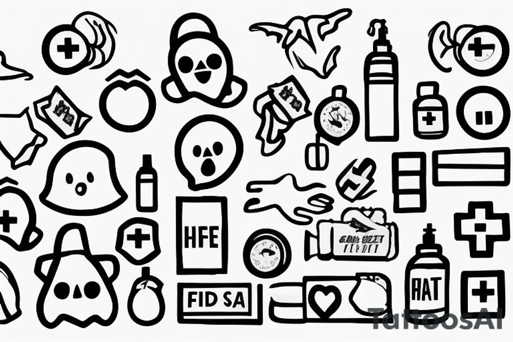 a ghost sat in a waiting room holding a first aid kit tattoo idea