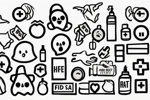 a ghost sat in a waiting room holding a first aid kit tattoo idea