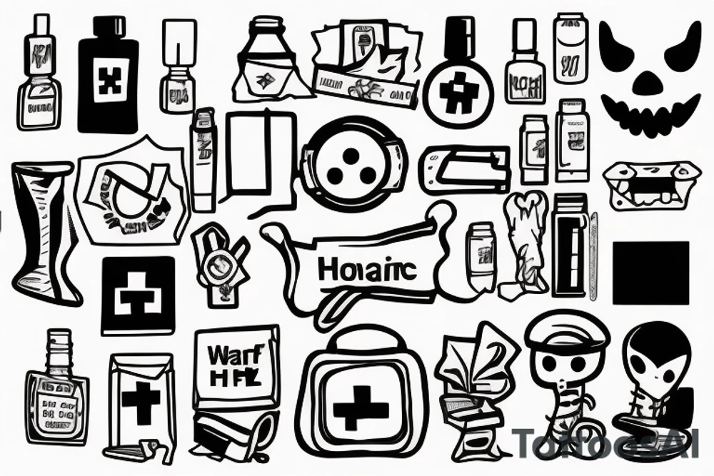 a ghost sat in a waiting room holding a first aid kit tattoo idea