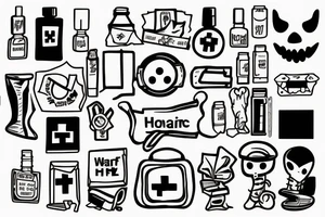 a ghost sat in a waiting room holding a first aid kit tattoo idea