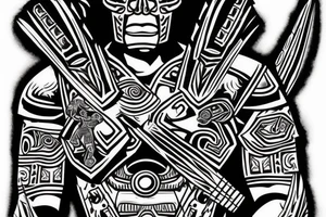 detailed strong aztec warrior with armor in battle tattoo idea