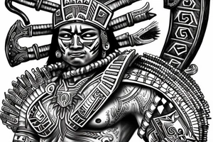 detailed strong aztec warrior with armor in battle tattoo idea