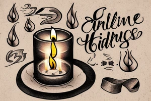 a single old burning candle sitting on a small wood table. The candle and the table are the only things in the room tattoo idea