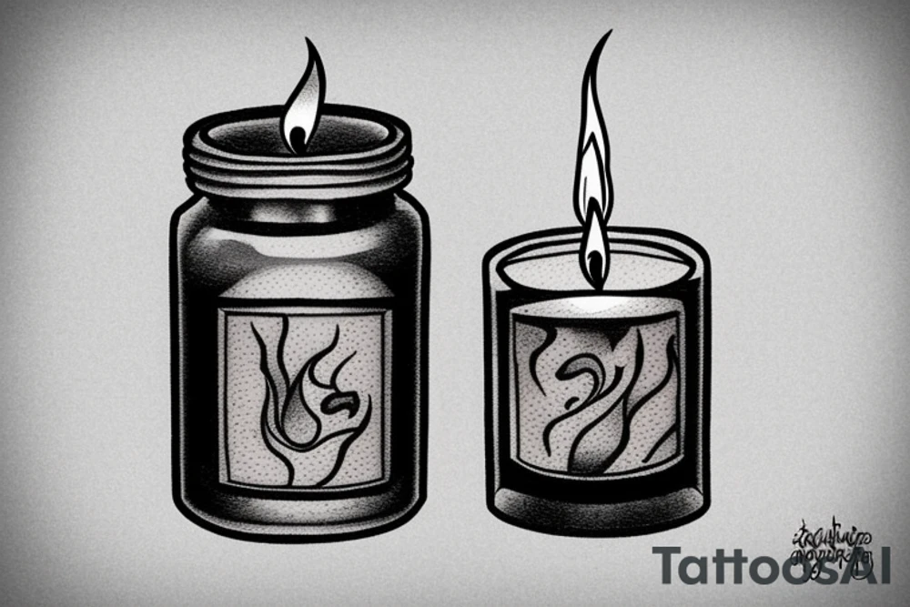 a single old burning candle sitting on a small wood table. The candle and the table are the only things in the room tattoo idea