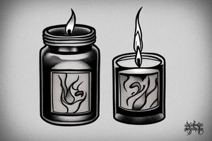 a single old burning candle sitting on a small wood table. The candle and the table are the only things in the room tattoo idea