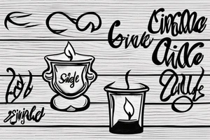 a single old burning candle sitting on a small wood table. The candle and the table are the only things in the room tattoo idea