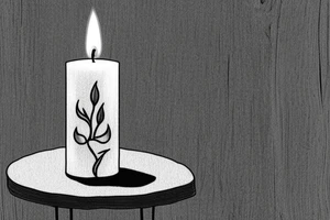 a single old burning candle sitting on a small wood table. The candle and the table are the only things in the room tattoo idea