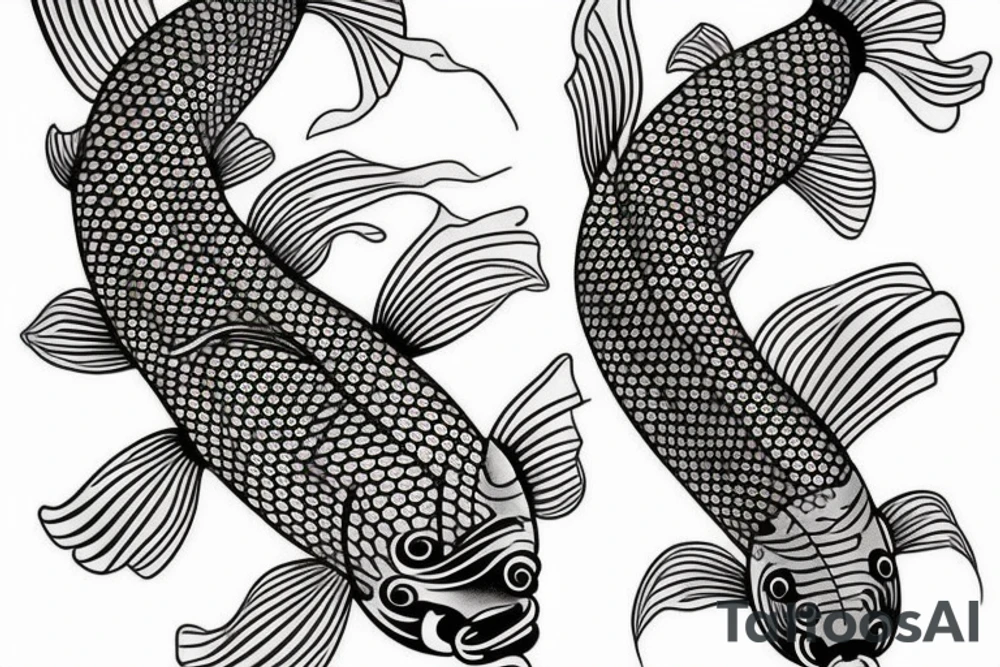 detailed japanese koi fish with a flower a ocean waves tattoo idea
