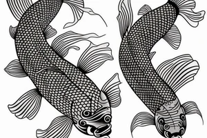 detailed japanese koi fish with a flower a ocean waves tattoo idea