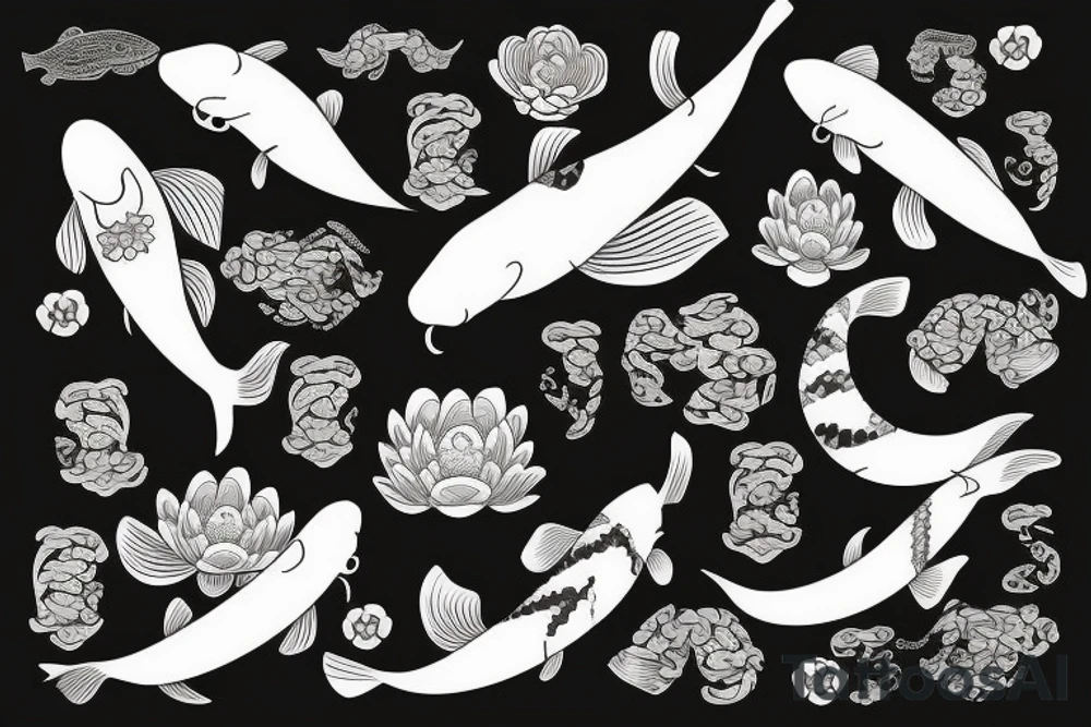 koi fish with a flower a ocean waves tattoo idea