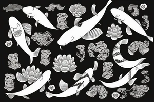 koi fish with a flower a ocean waves tattoo idea