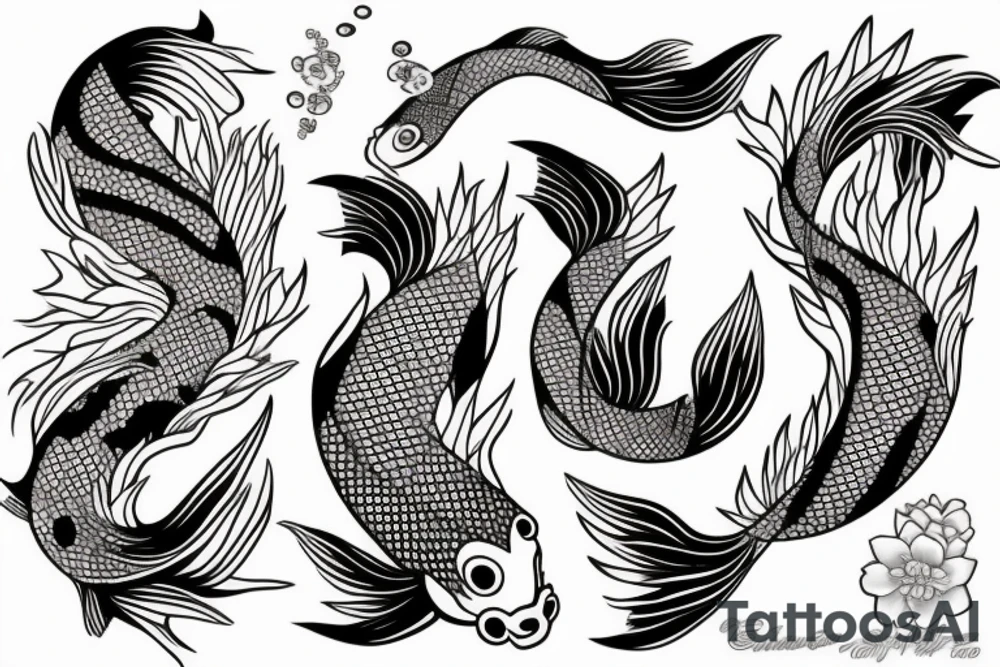 koi fish with a sakura flower and ocean waves tattoo idea
