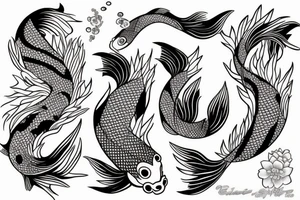 koi fish with a sakura flower and ocean waves tattoo idea