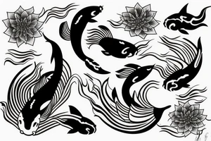 koi fish with a sakura flower and ocean waves tattoo idea