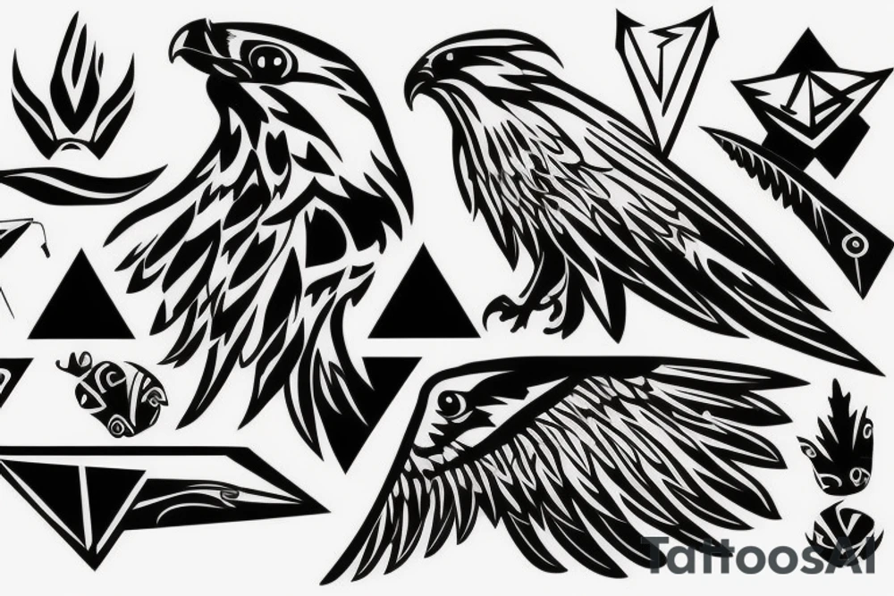 A hawk on the back shpaed in a triangle tattoo idea