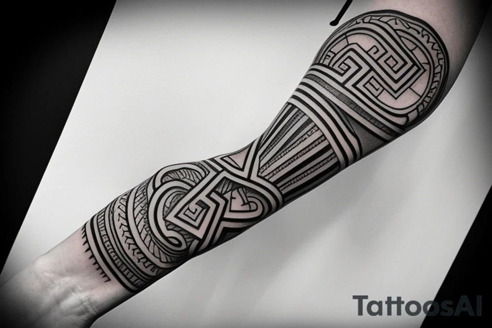 greek mythology, geometric concept sleeve tattoo idea