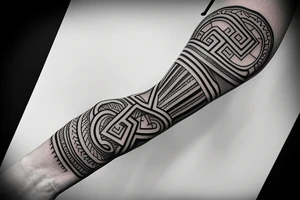 greek mythology, geometric concept sleeve tattoo idea