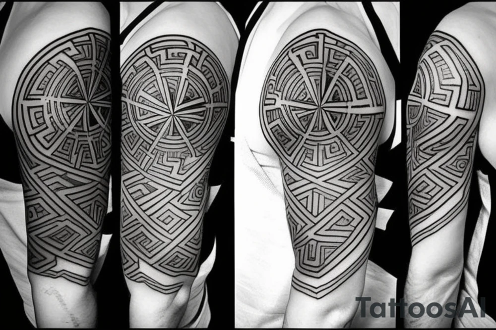 greek mythology, geometric concept sleeve tattoo idea
