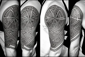 greek mythology, geometric concept sleeve tattoo idea