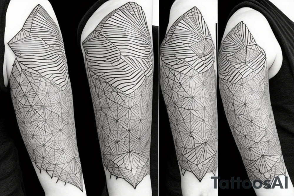 A geometric upper arm half sleeve with 5 birds tattoo idea