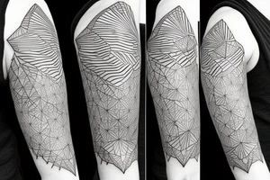A geometric  upper arm half sleeve with 5 birds tattoo idea