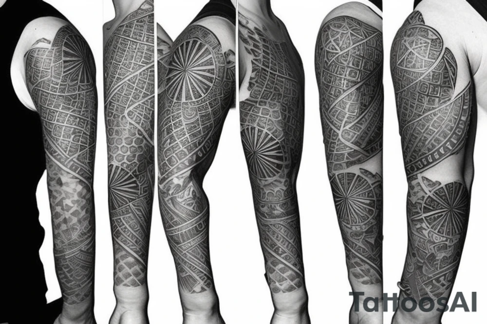 A geometric upper arm half sleeve with 5 birds tattoo idea A geometric upper arm half sleeve with 5 birds tattoo idea