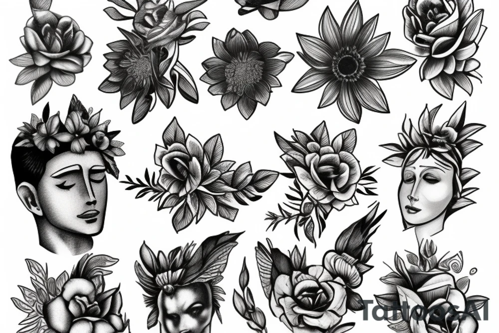 Greek God, flowers tattoo idea