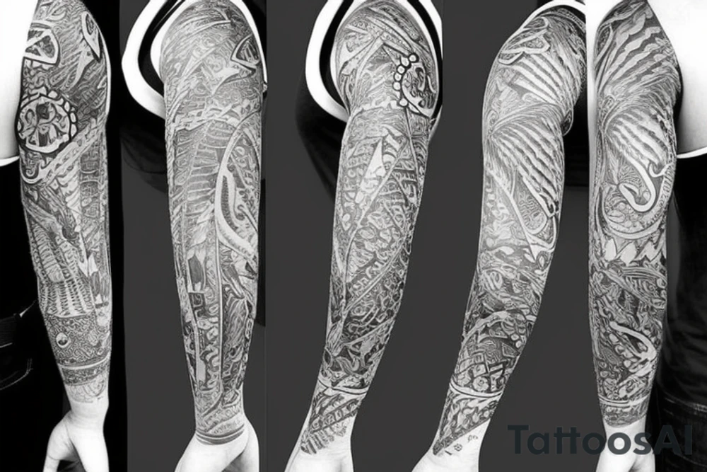 An  upper arm half sleeve with 5 birds tattoo idea
