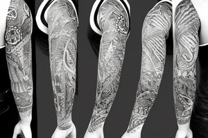 An  upper arm half sleeve with 5 birds tattoo idea