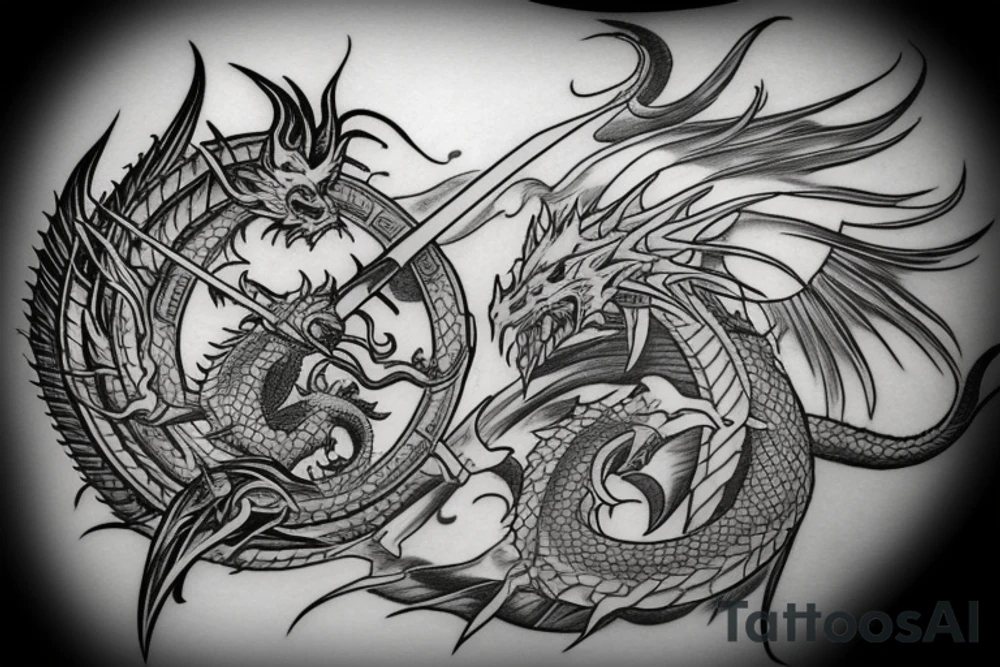 sun sword with a dragon around the blade modern tattoo tattoo idea