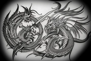sun sword with a dragon around the blade modern tattoo tattoo idea