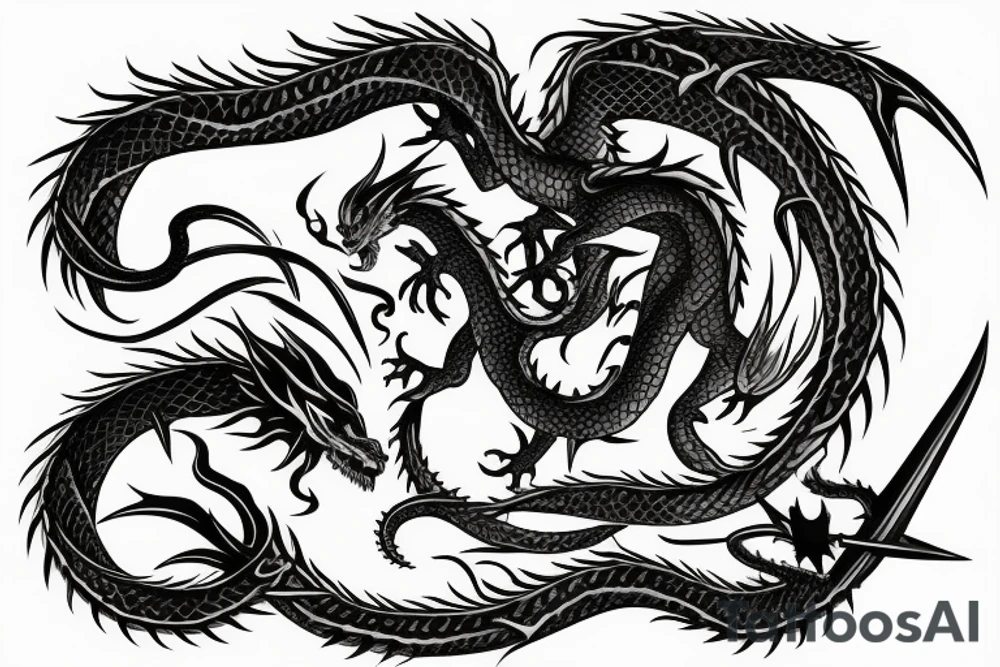 sun sword with a dragon around the blade modern tattoo tattoo idea