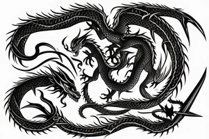 sun sword with a dragon around the blade modern tattoo tattoo idea